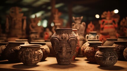 Wall Mural - the intricate craftsmanship of Mayan pottery and ceramics.