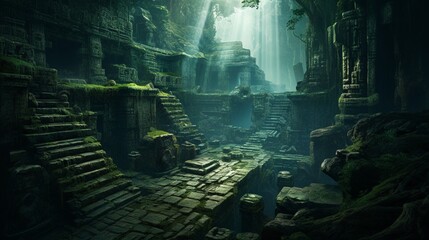 Wall Mural - the mysterious Mayan underworld, known as Xibalba, in an artistic interpretation.