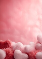 Wall Mural - pink fur hearts on pink background