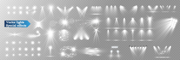 Wall Mural - set of light spotlight effects.lens flare, explosion,sparkle, dust,line,solar flare, spark and stars