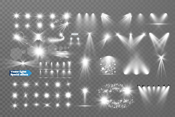 Fototapete - set of light spotlight effects.lens flare, explosion,sparkle, dust,line,solar flare, spark and stars