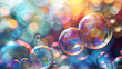 background abstract light of multicolored transparent soap bubbles
