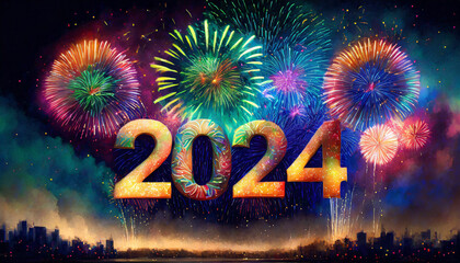 Wall Mural - Greeting card Happy New Year 2024
