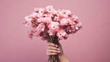 Fototapeta  - Blooming Beauty: A Romantic Woman Holding a Bouquet of Fresh Spring Flowers