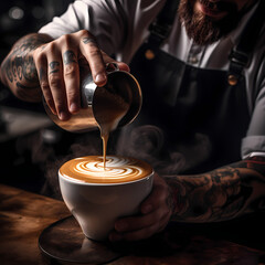 Poster - A close-up of a barista pouring latte art.