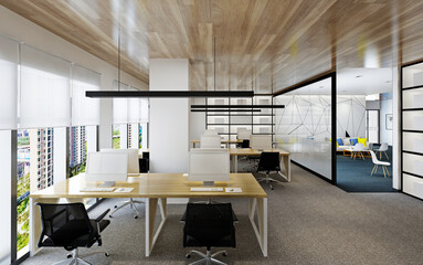 Poster - 3d render of modern working office interior