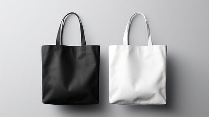 Wall Mural - White Black Tote Bags Mockup on Grey Background
