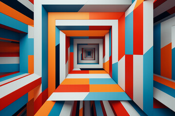 Poster - An abstract graphic piece inspired by Op Art, utilizing optical illusions, repetition, and geometric shapes to create a visually dynamic and perceptually challenging composition.