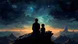 Fototapeta Natura - Under the Stars - A Father-Daughter Moment