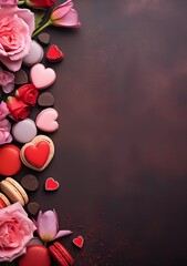 Wall Mural - pink roses an cookies as hearts on a table