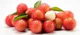Close up fresh rambutan fruit isolated white background copy space