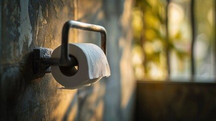 Canvas Print - A close up of a roll of toilet paper on the wall, AI