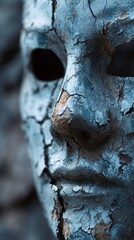 Canvas Print - A close up of a blue painted mask with cracks in it, AI