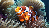 Clownfish and anemone in underwater of open ocean