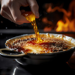 Sticker - A close-up of a chef torching the top of a crème brûlée.