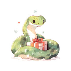 Sticker - Christmas snake 2025 New Year watercolor vector