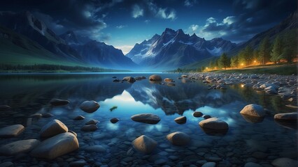 Wall Mural - natures beauty reflected in mountain water generated ai