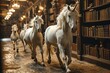 Unicorn Racing in a Library: Picture a library transformed into a racetrack where unicorns dash between bookshelves, their hooves making a magical sound as they compete for victory