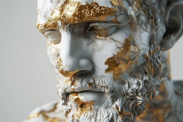 Wall Mural - stoic male sculpture, marble statue with gold lines 