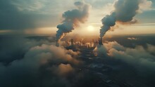 Video AI Aerial Photography Of A Large Industrial Factory That Emits Toxic Fumes Causing Air Pollution.