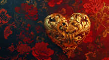 A Heart Shaped Gold Background On Red Wallpaper
