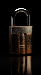 a brown padlock lying on a black background