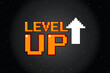 LEVEL UP icon pixel art .8 bit game. retro game. for game assets in vector illustrations.