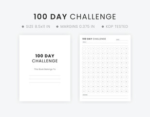 Wall Mural - 100-Day Challenge Printable Fitness Goal Setting Ideas Progress Tracker Chart 