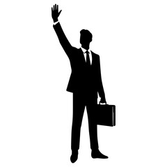 Canvas Print - Business man Raised hand vector silhouette