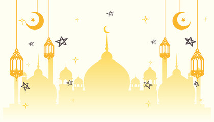 Wall Mural - Eid Mubarak Festival Greeting Background Design Vector Illustration. Eid Mubarak letter calligraphy banner design template.