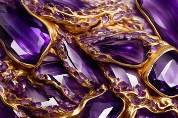 Wall Mural - Molten gold and amethyst purple flowing harmoniously,  a world of luxury.
