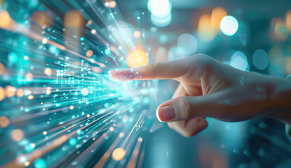 hand pushing a button on a touch screen interface