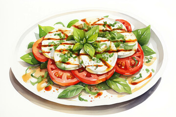 Wall Mural - Italian basil mozzarella vegetable salad tomato caprese background vegetarian cheese food