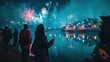 feux d'artifice au bord de l'eau le soir pour célébrer un évènement festif