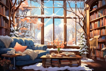 Wall Mural - Cozy Winter Reading - Generative AI