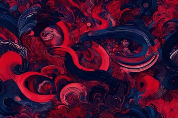 Wall Mural - Vivid crimson and midnight indigo in a cosmic ballet of abstract forms.