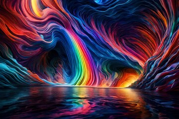 Wall Mural - Liquid rainbows cascading through a digital dreamscape.