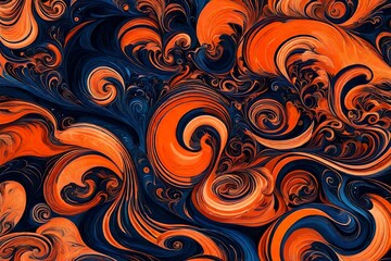 Wall Mural - Glowing tangerine and midnight blue swirling in a cosmic ballet of enchanting colors.