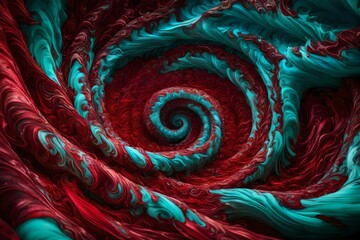 Wall Mural - Luminous ruby red and electric turquoise swirling into a captivating maelstrom.