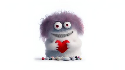 Poster - cute monster giving red heart