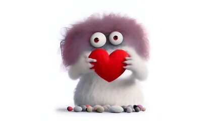 Wall Mural - cute monster giving red heart