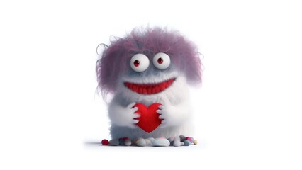 Wall Mural - cute monster giving red heart