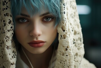 Sticker - Young woman with blue hair, fashion look