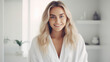 © Andrii  - Close-up Bliss: Beautiful Woman in White Bathrobe