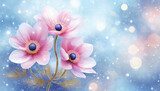 Fototapeta Kwiaty - Wiosenne kwiaty, zawilec grecki, kartka na życzenia, generative ai