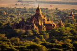 Fototapeta  - Bagan, Myanmar, hot air balloons over ancient temples - Views from above, mysterious cultural heritage