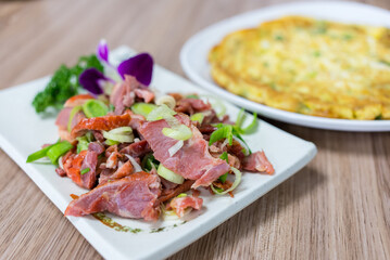 Wall Mural - Smoked duck meat with egg omelette