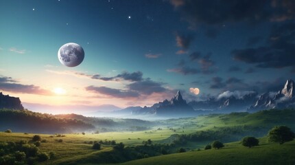 Wall Mural - landscape under the moon