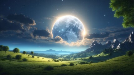 Wall Mural - landscape under the moon