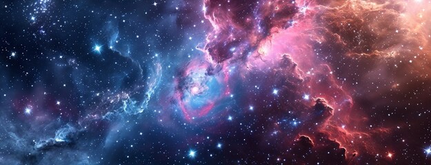 Wall Mural - concept of web banner. magic color galaxy. horizontal space background with realistic nebula, stardu